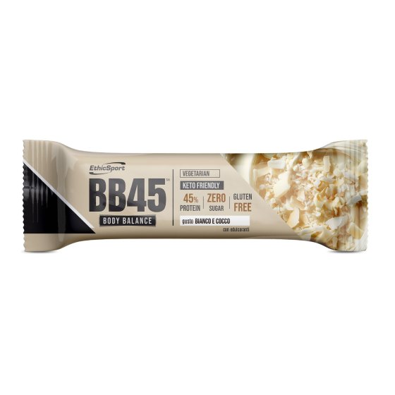 Ethicsport Barrette Proteiche BB45 Body Balance Zero Sugar gusto Bianco e Cocco